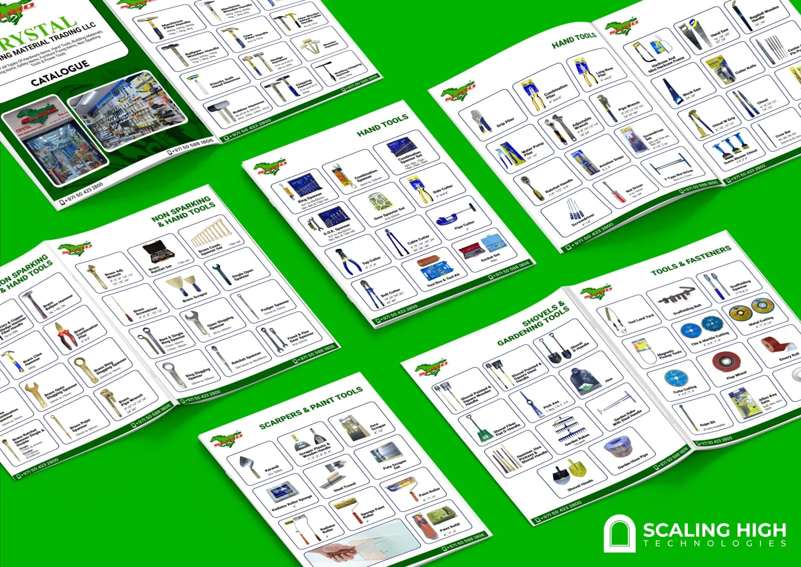 Product catalog cover and company description spread for a general hardware and hand tools distributor.