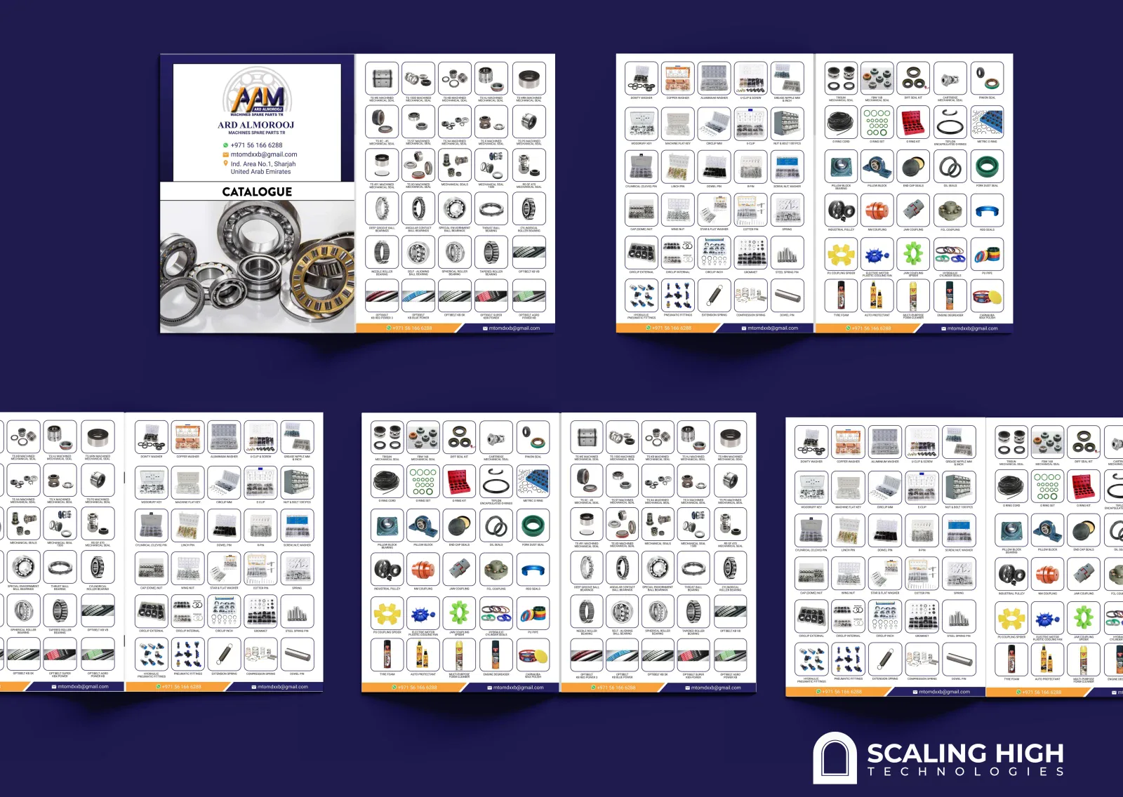 Catalog spread showing pillow block bearings, couplings and pneumatic fittings.