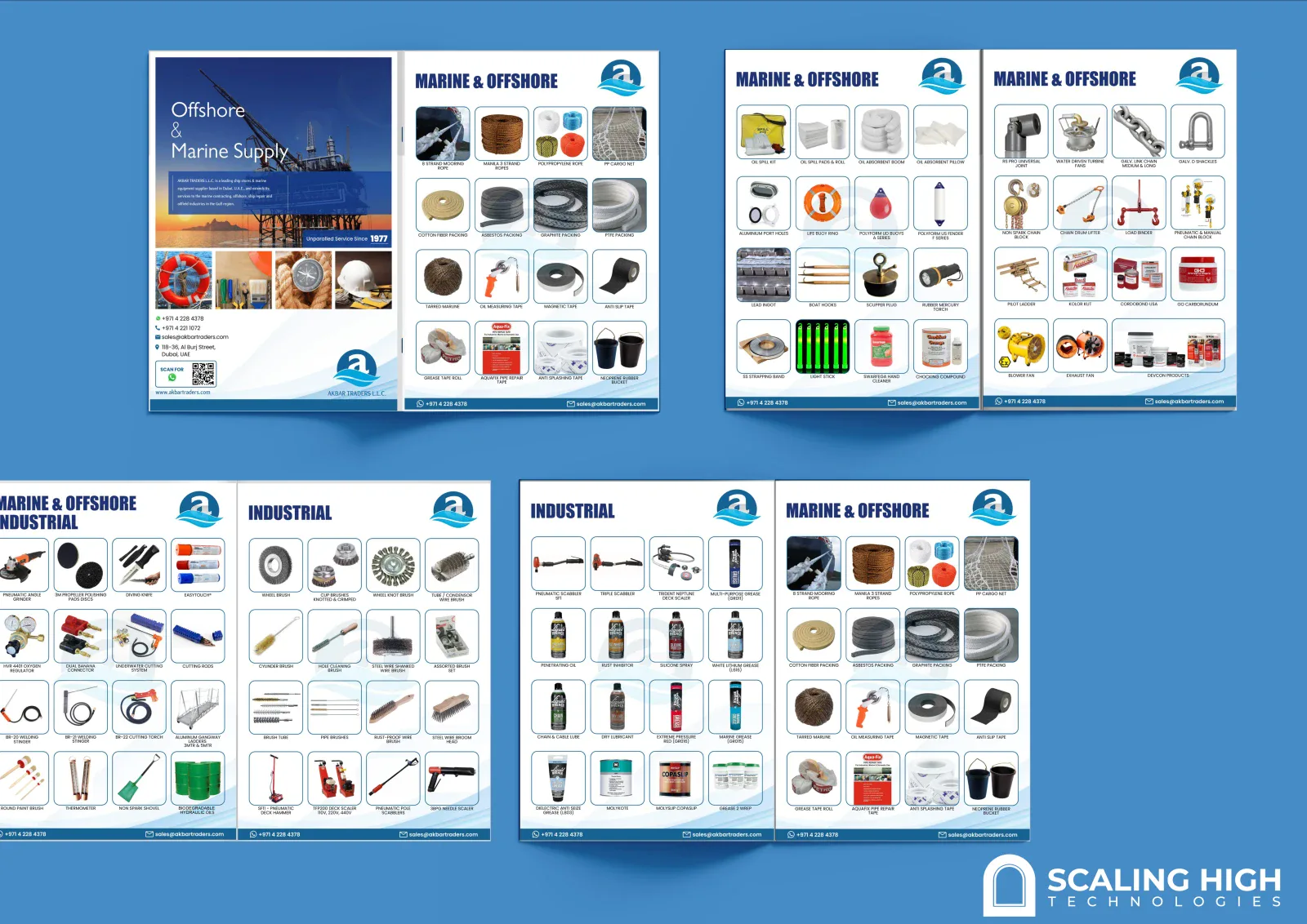 Catalog spread showing mooring rope and marine hardware products in a labeled product grid.