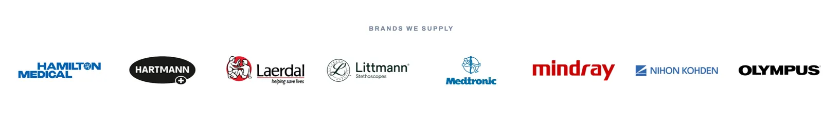 Brand logo slider on the HumaNova medical equipment website showing several of the manufacturer brands it supplies